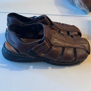 Dr. Scholl’s Gaston Brown Leather Hook & Loop Fisherman Sandals Men’s